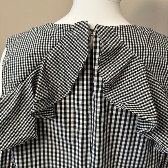 Lauren Ralph Lauren Black & White Gingham Ruffle Cold-Shoulder Blouse - Size L - Picture 6 of 10
